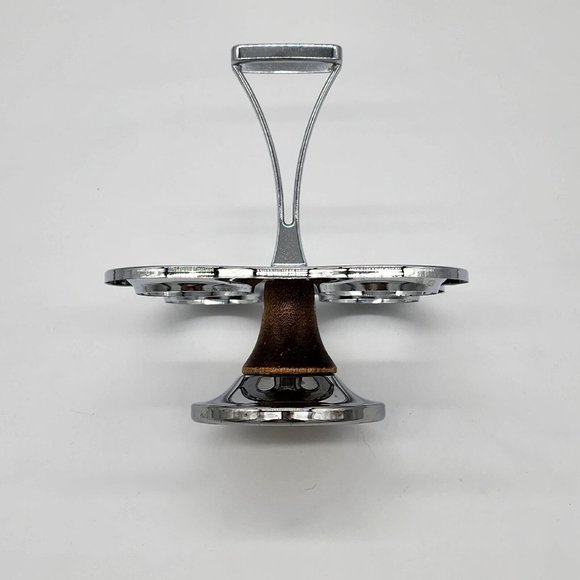 Vintage Metal and Teak Wood Condiment Caddy with Glass Bowls - Picture 5 of 6